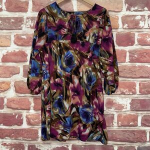 Lane Bryant Icon Collection Dress Women's 14 Multicolor Floral Peasant Sleeves